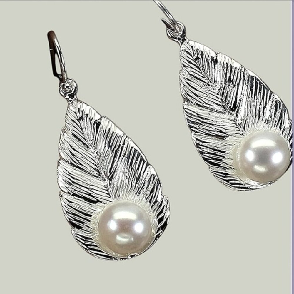 925 Sterling Silver Handmade Earrings with Fresh Water Pearl 7mm